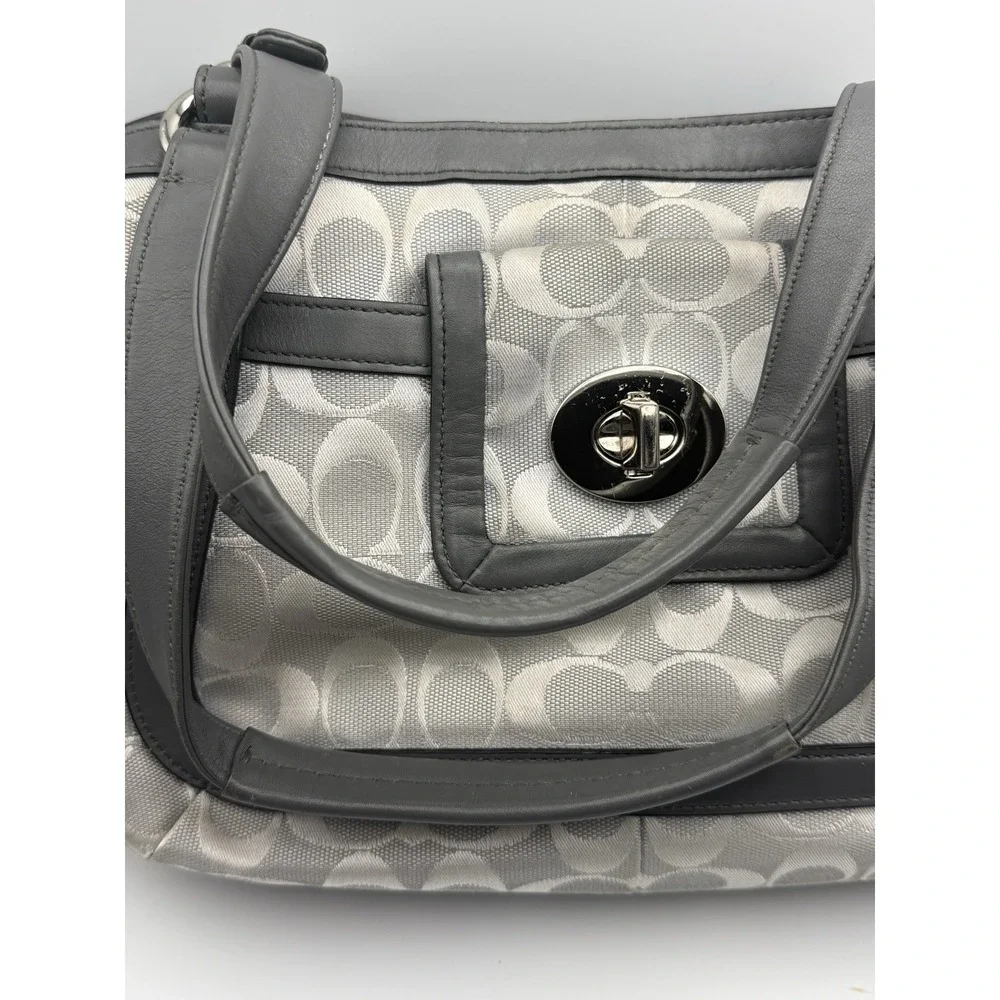 Coach‎ F14931 Signature Stripe Crossbody Bag Black Gray Canvas Leather 2010